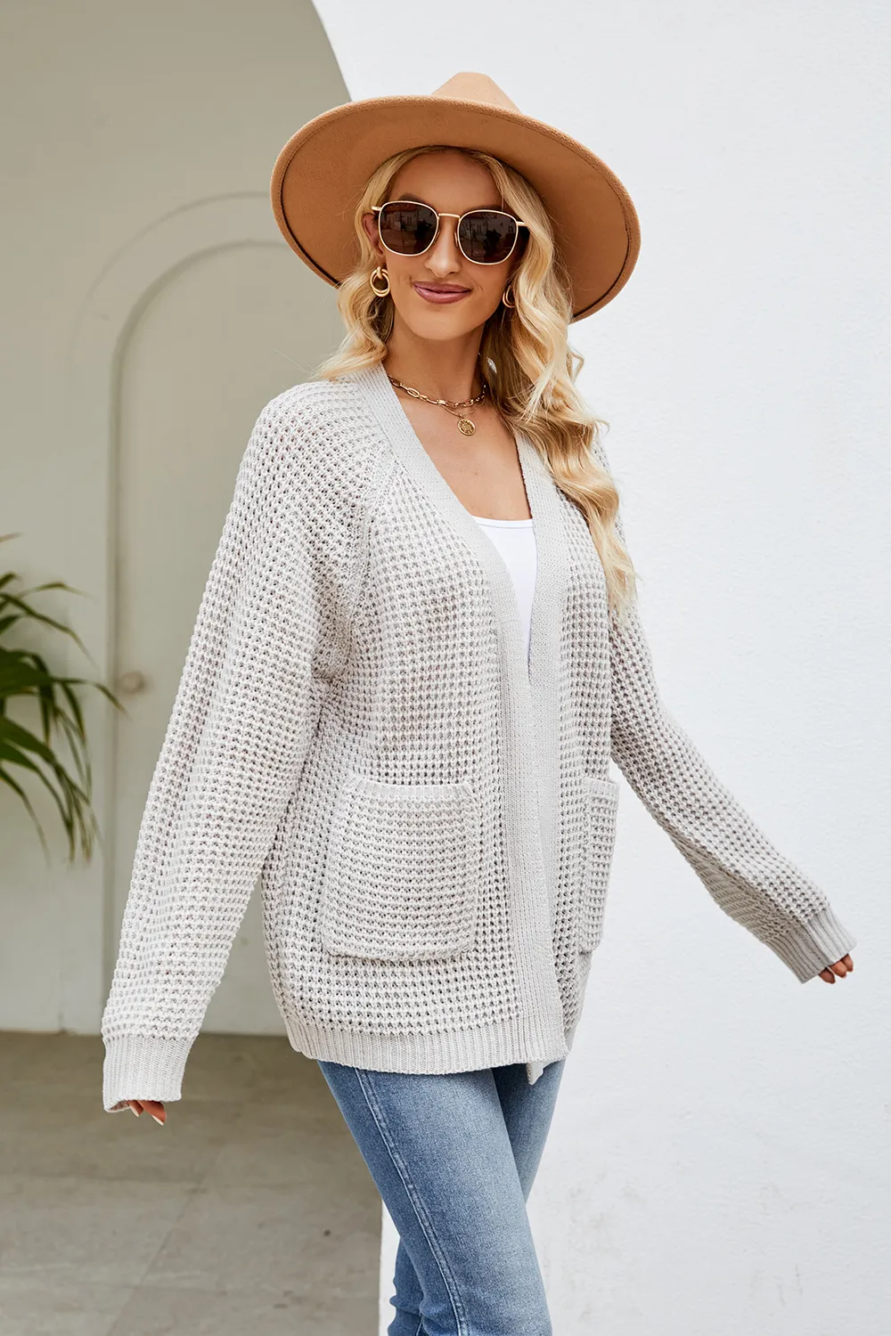 Open Front Long Sleeve Cardigan with Pockets, image 5