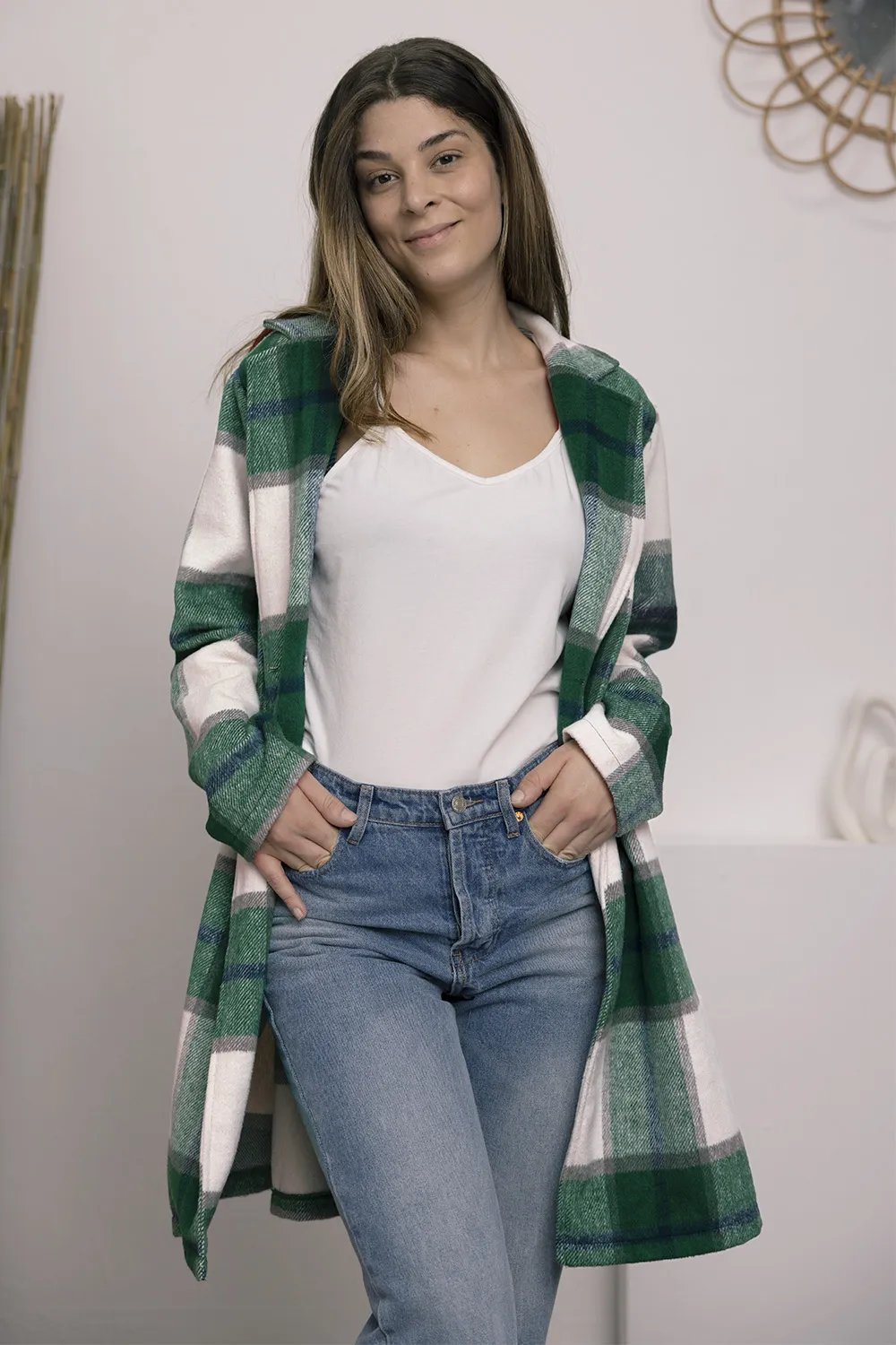 Full Size Plaid Button Up Lapel Collar Coat, image 17