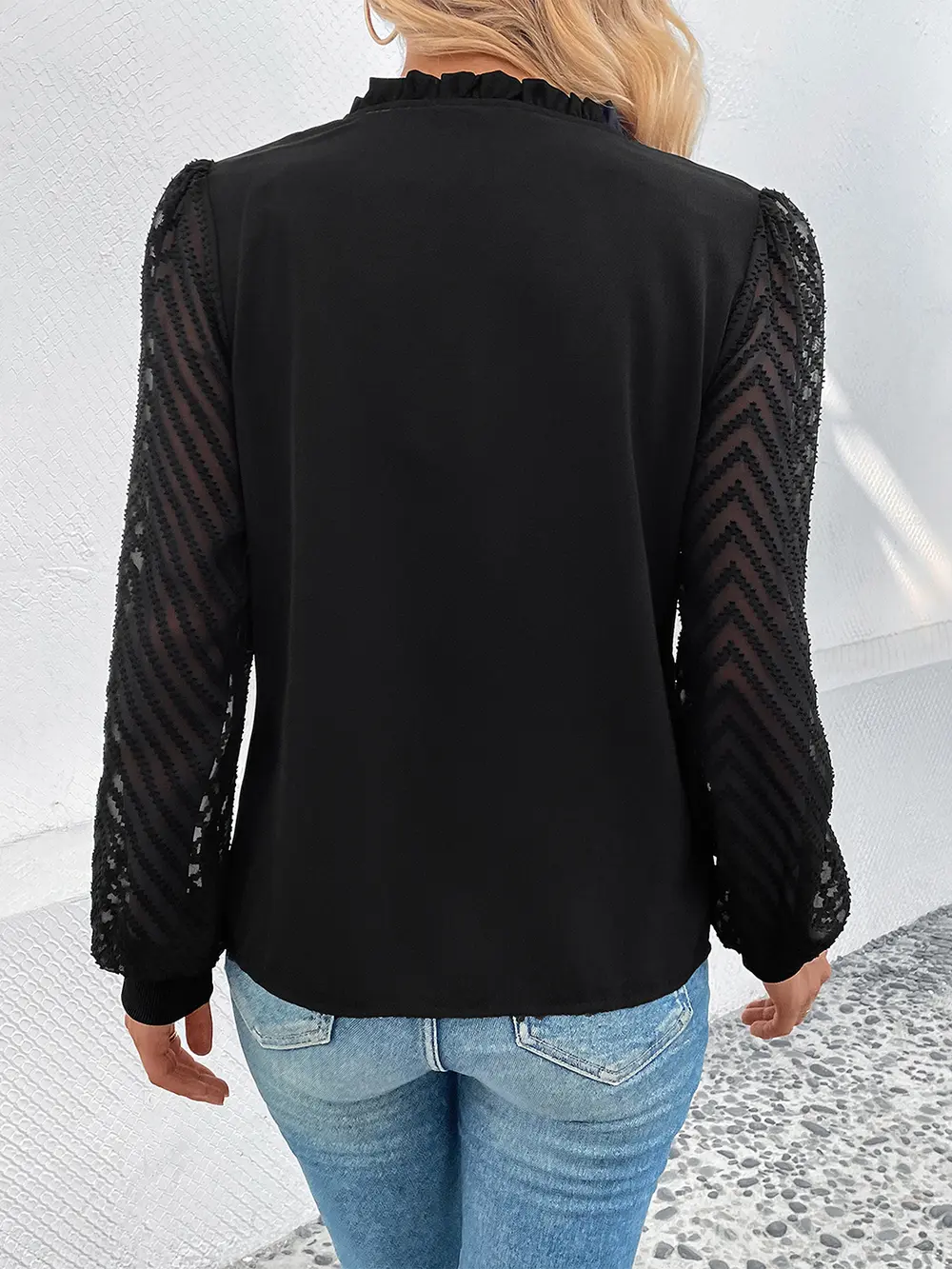 Mesh V-Neck Button Front Blouse, image 5