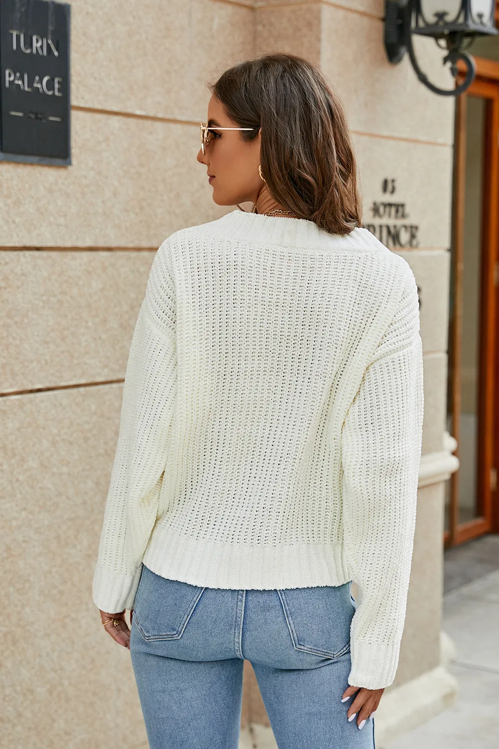 Openwork Surplice Long Sleeve Sweater, image 3
