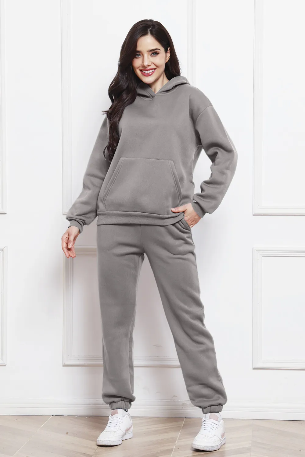 Drop Shoulder Long Sleeve Hoodie and Pants Set, image 22