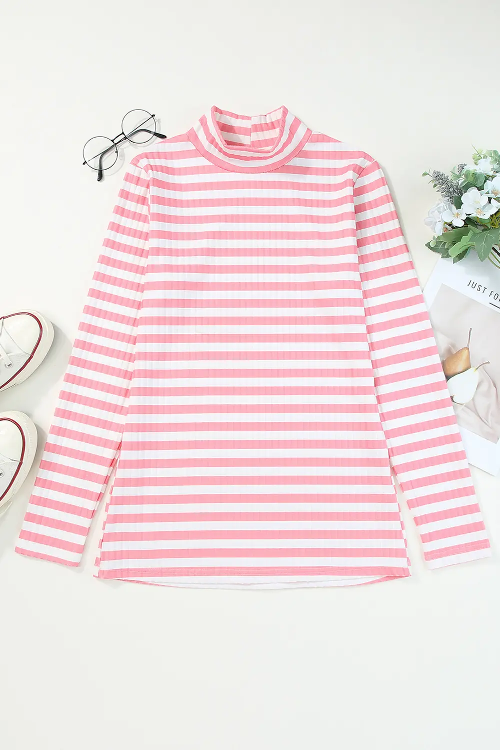 Striped Mock Neck Long Sleeve Top, image 10