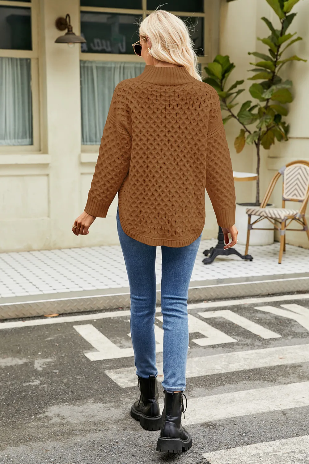 Slit Long Sleeve Mock Neck Sweater, image 10