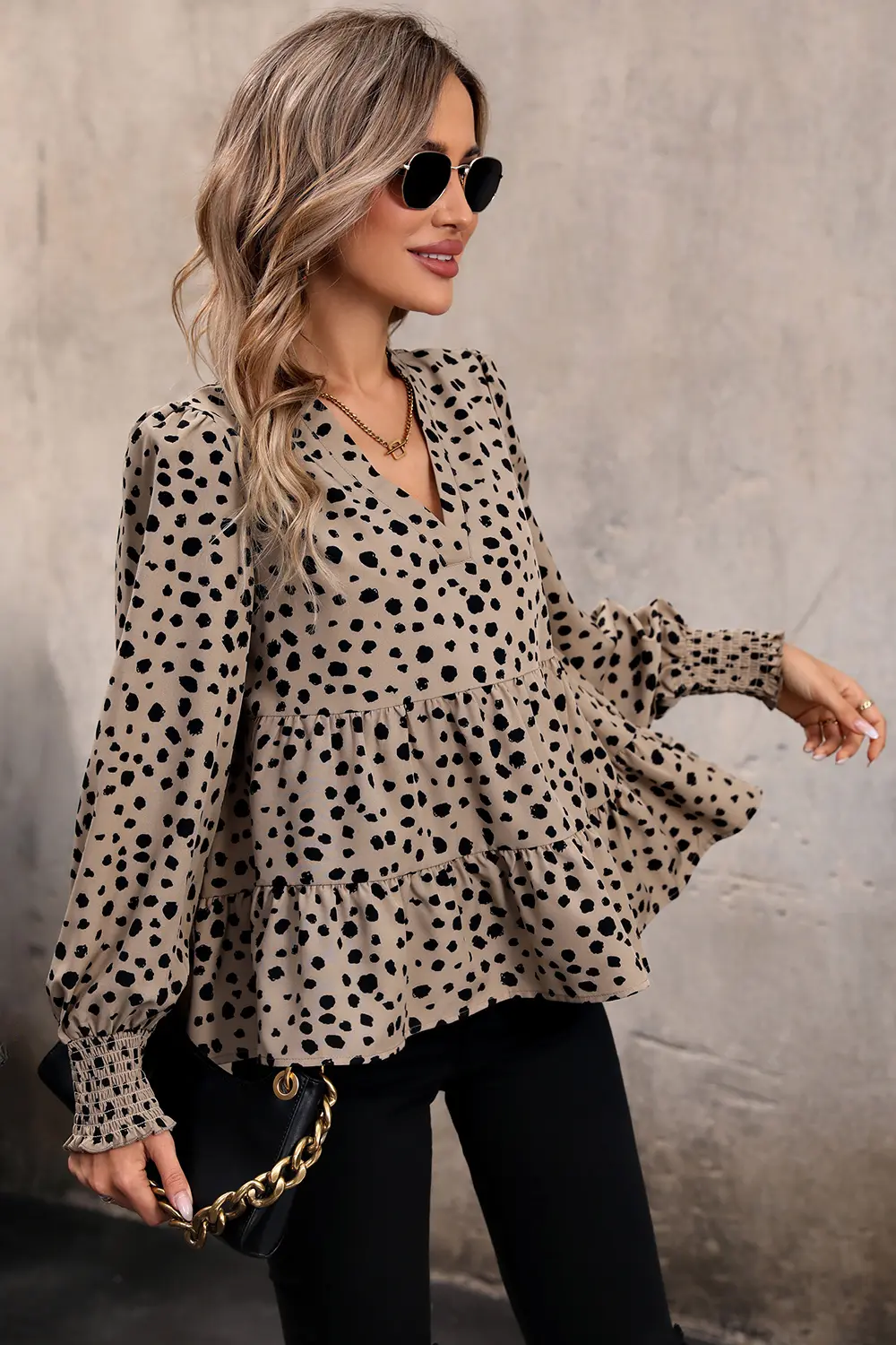Notched Lantern Sleeve Tiered Top, image 3
