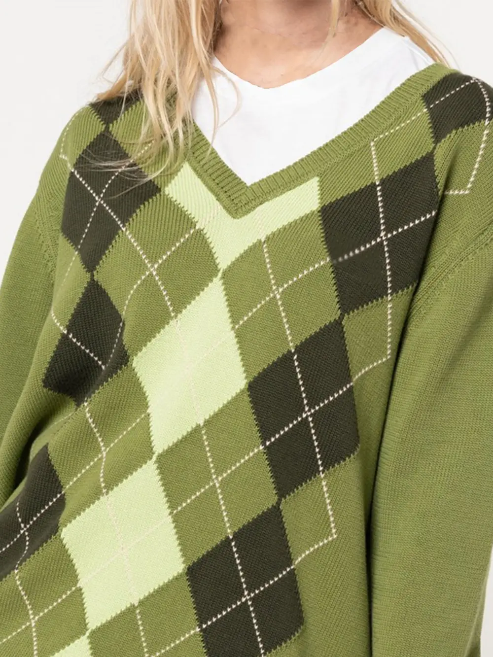 Geometric V-Neck Long Sleeve Sweater, image 7