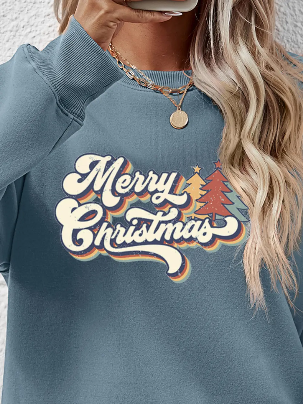 Christmas Letter Graphic Round Neck Sweatshirt, image 24