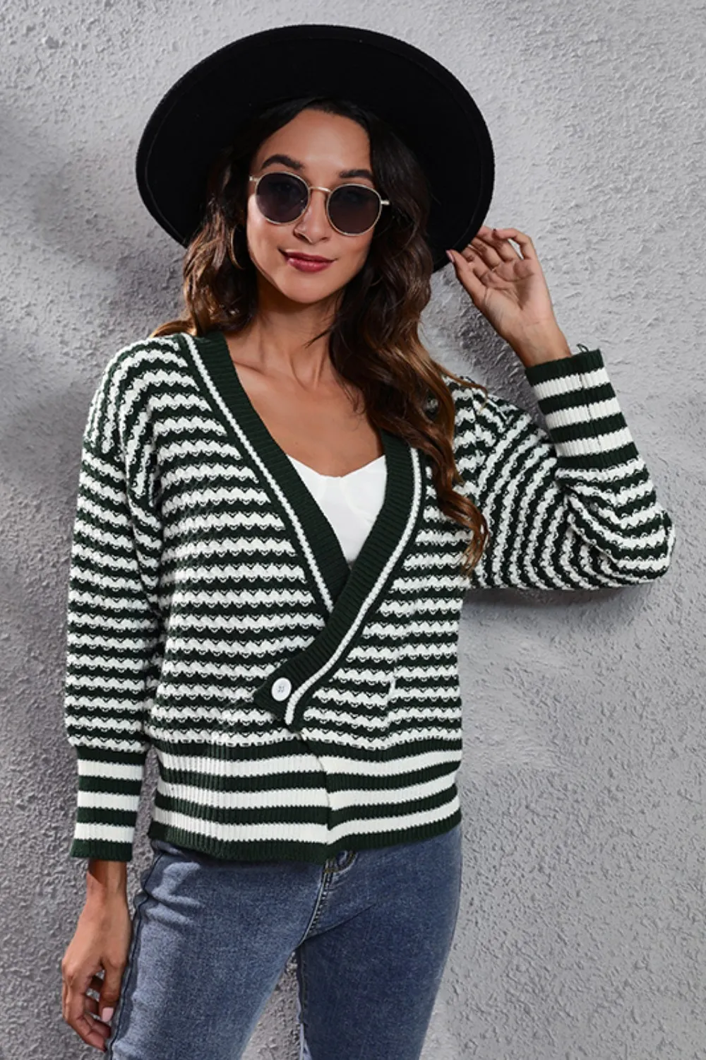 Striped V-Neck Knit Top, image 8