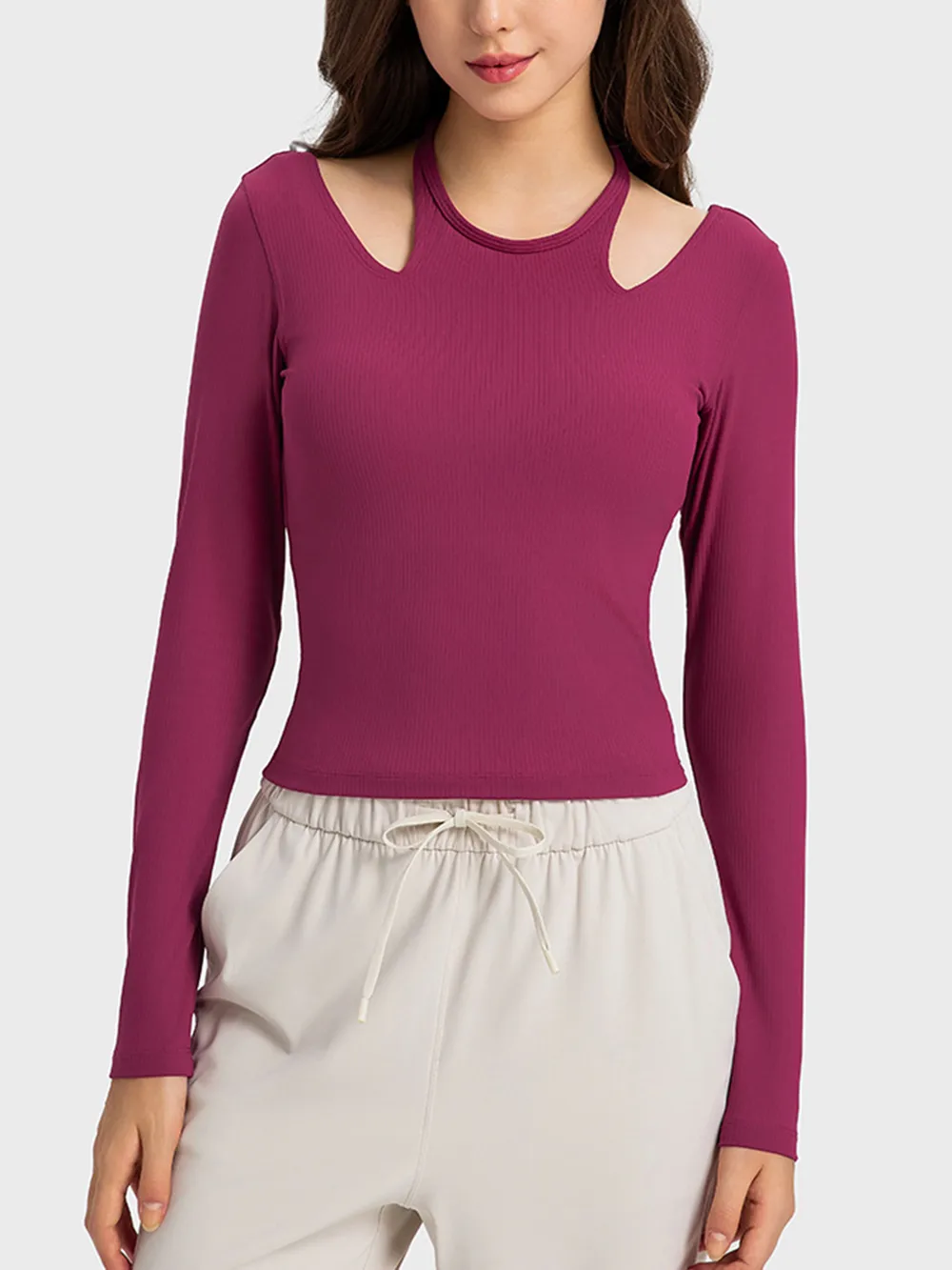 Halter Neck Long Sleeve Sporty Top, image 8