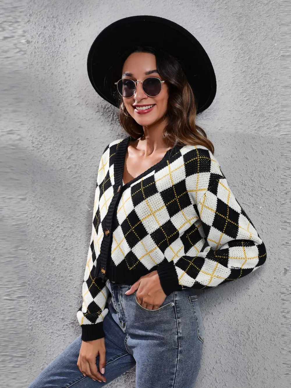 Geometric Button Up Long Sleeve Cardigan, image 6