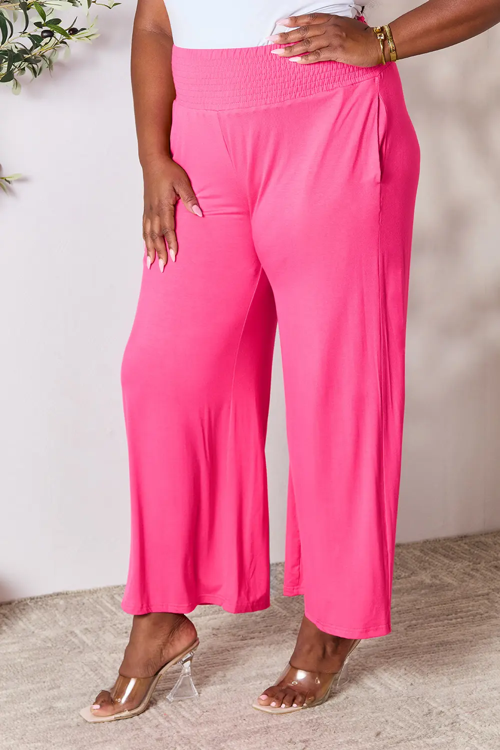 Full Size Smocked Wide Waistband Wide Leg Pants, image 13
