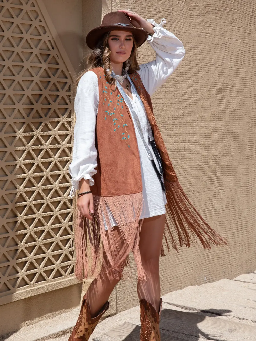 Faux Suede Fringe Hem Open Front Vest, image 9