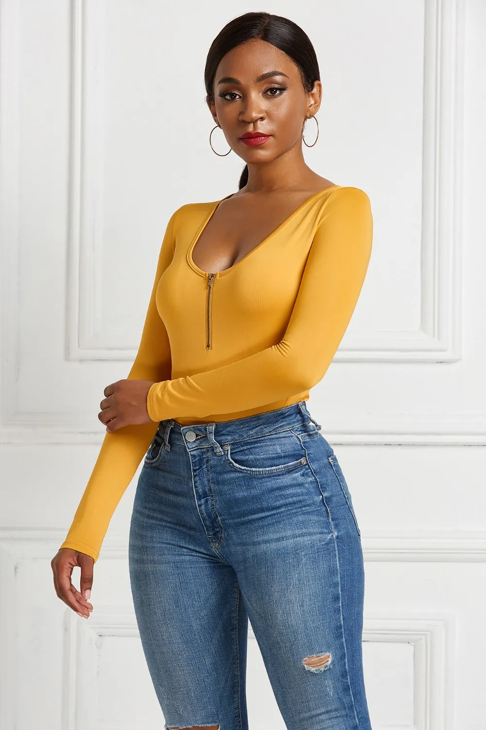 Half Zip Scoop Neck Long Sleeve Bodysuit, image 23