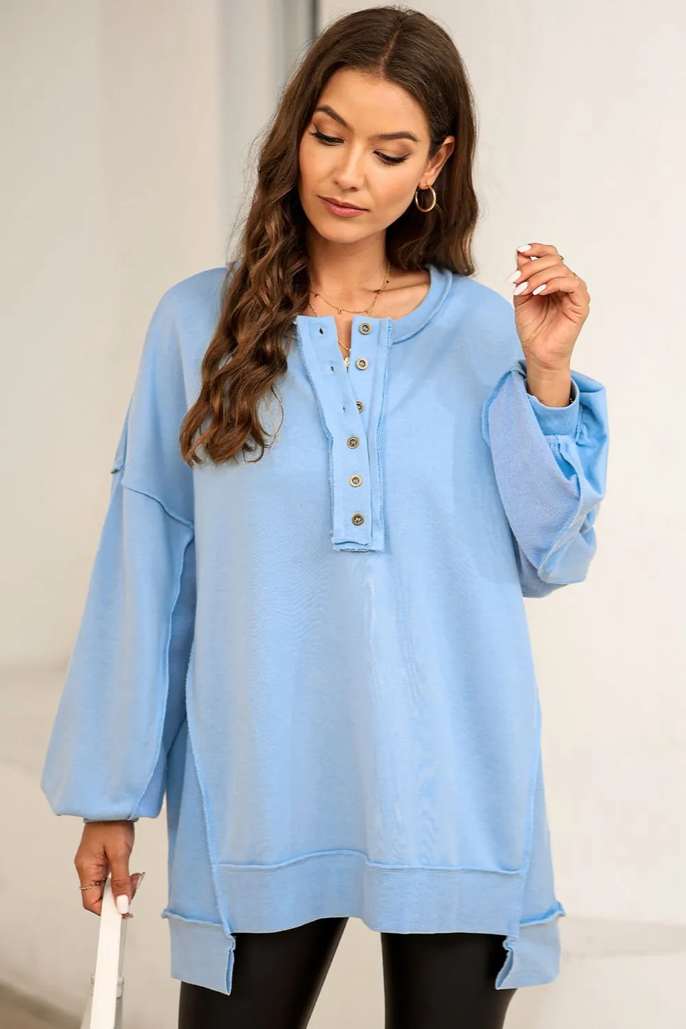 Buttoned Dropped Shoulder Sweatshirt, image 9