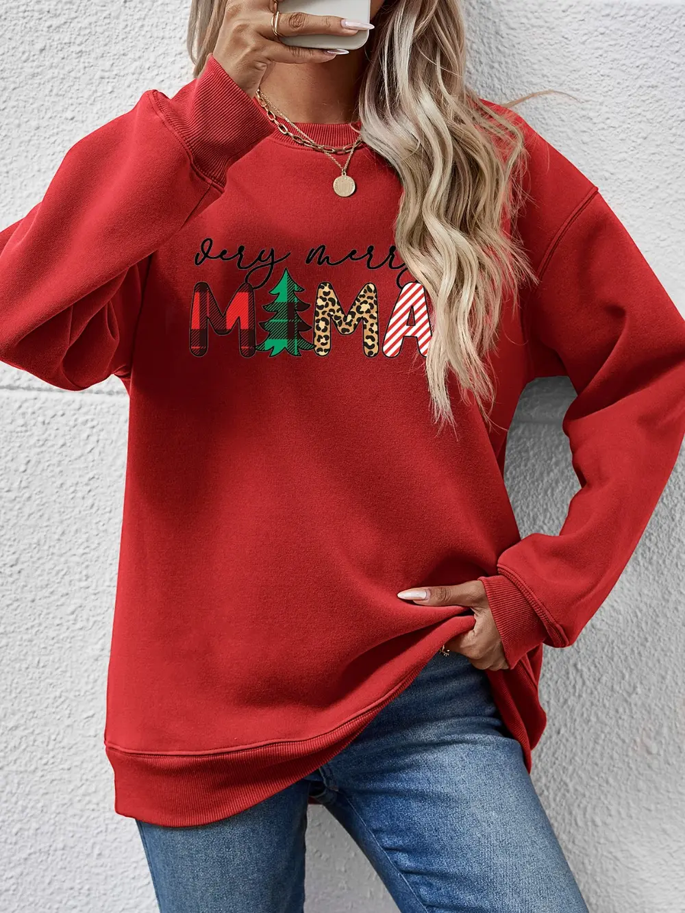 Letter Graphic Round Neck Long Sleeve Sweatshirt, image 10