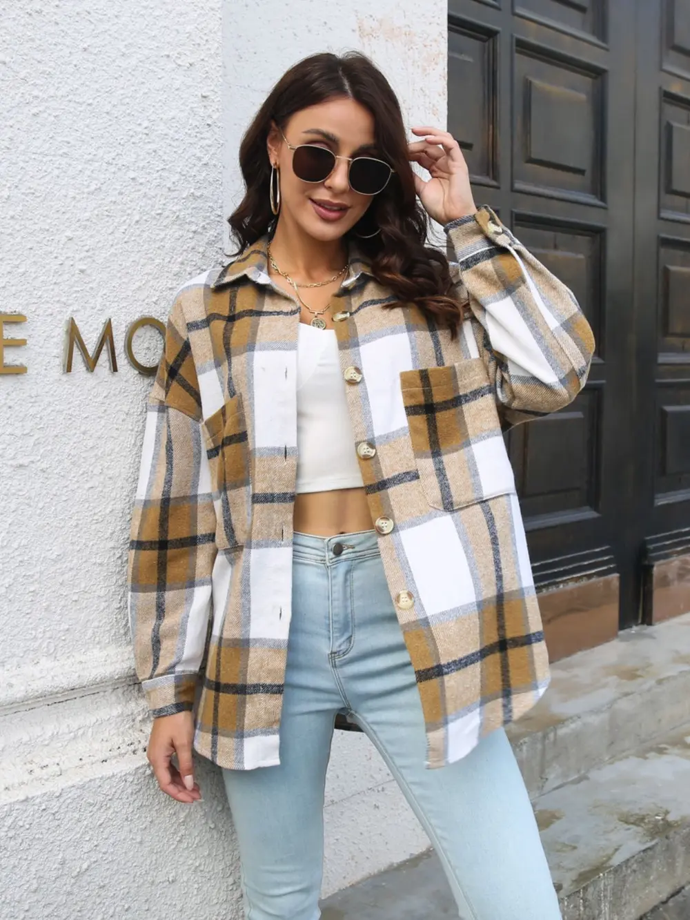 Plaid Button Up Collared Neck Long Sleeve Shirt, image 5