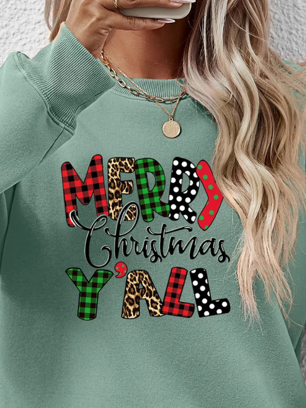 Letter Graphic Round Neck Long Sleeve Sweatshirt, image 26