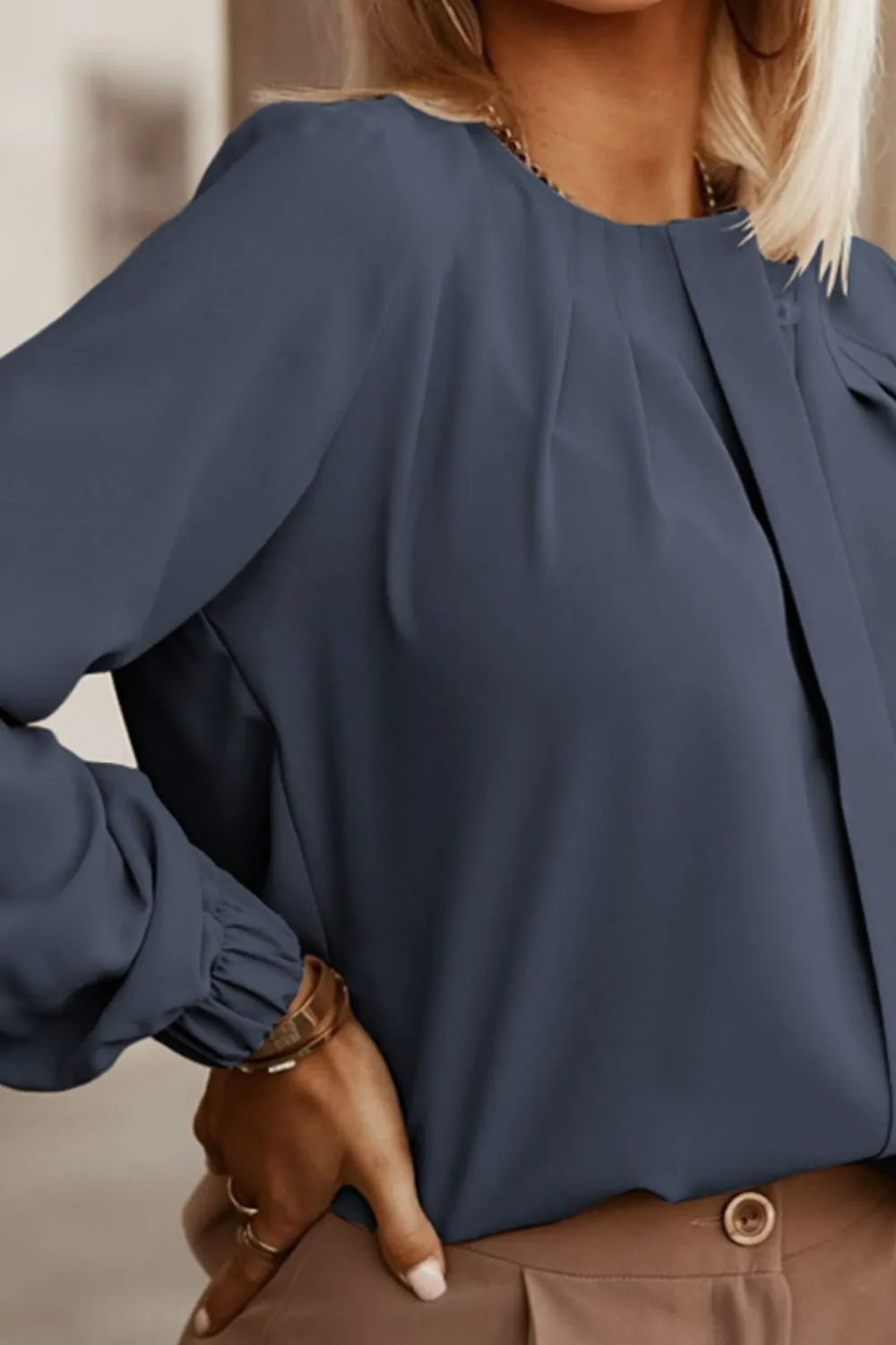 Button Up Round Neck Long Sleeve Shirt, image 22