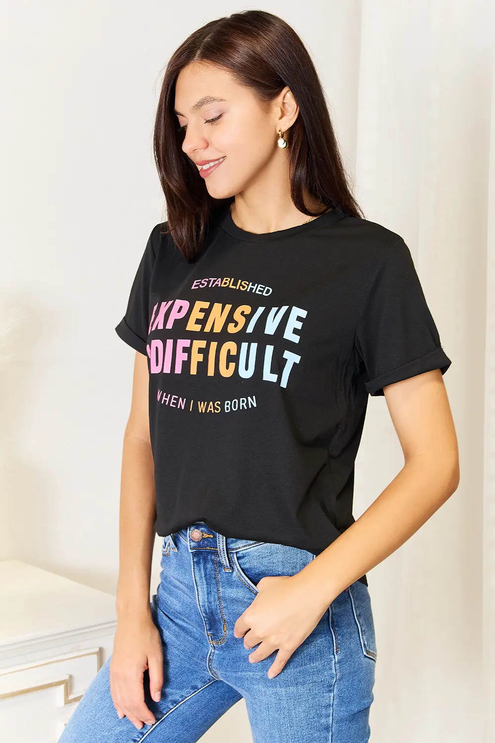 Slogan Graphic Cuffed Sleeve T-Shirt, image 8