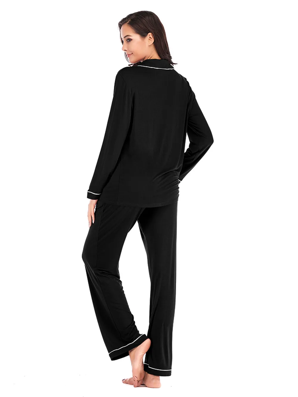 Collared Neck Long Sleeve Loungewear Set with Pockets, image 15