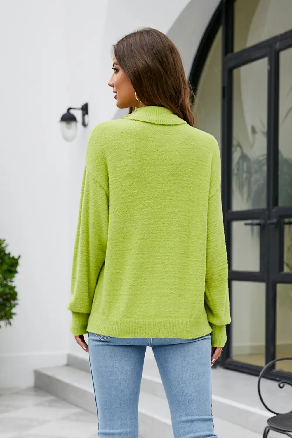 Mock Neck Dropped Shoulder Long Sleeve Sweater, image 3