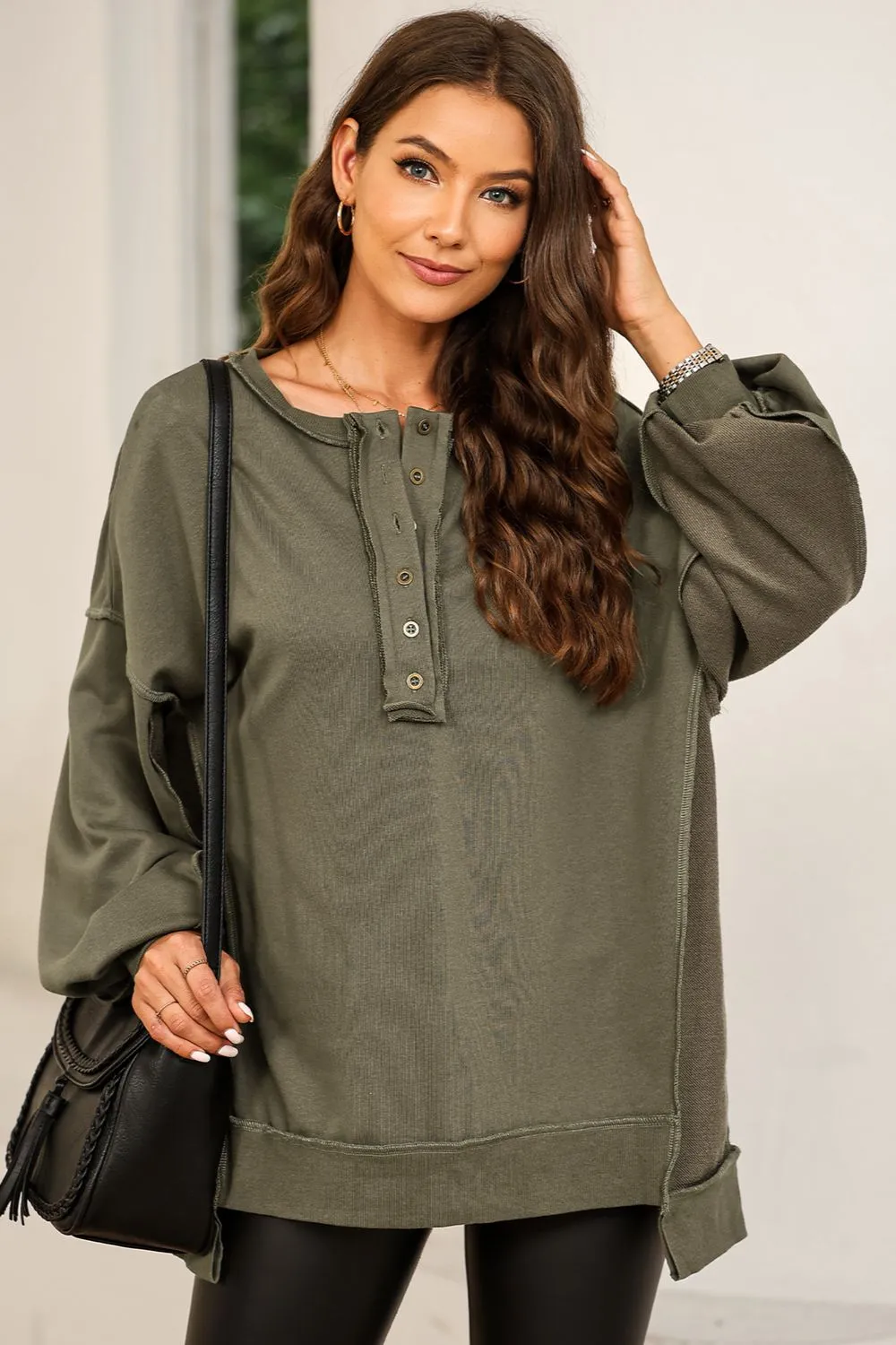 Buttoned Dropped Shoulder Sweatshirt, image 10