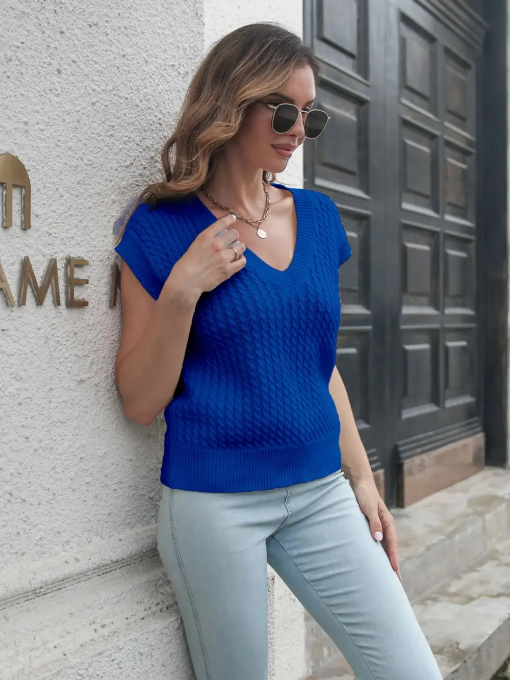 Cable-knit V-Neck Sweater Vest, image 8