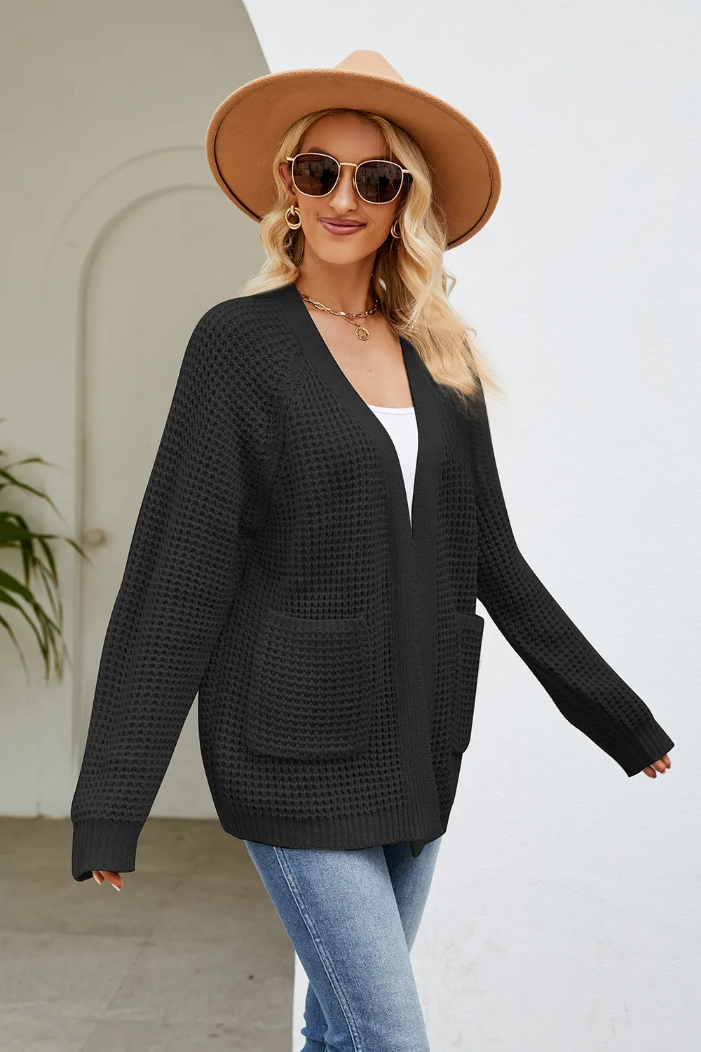 Open Front Long Sleeve Cardigan with Pockets, image 3