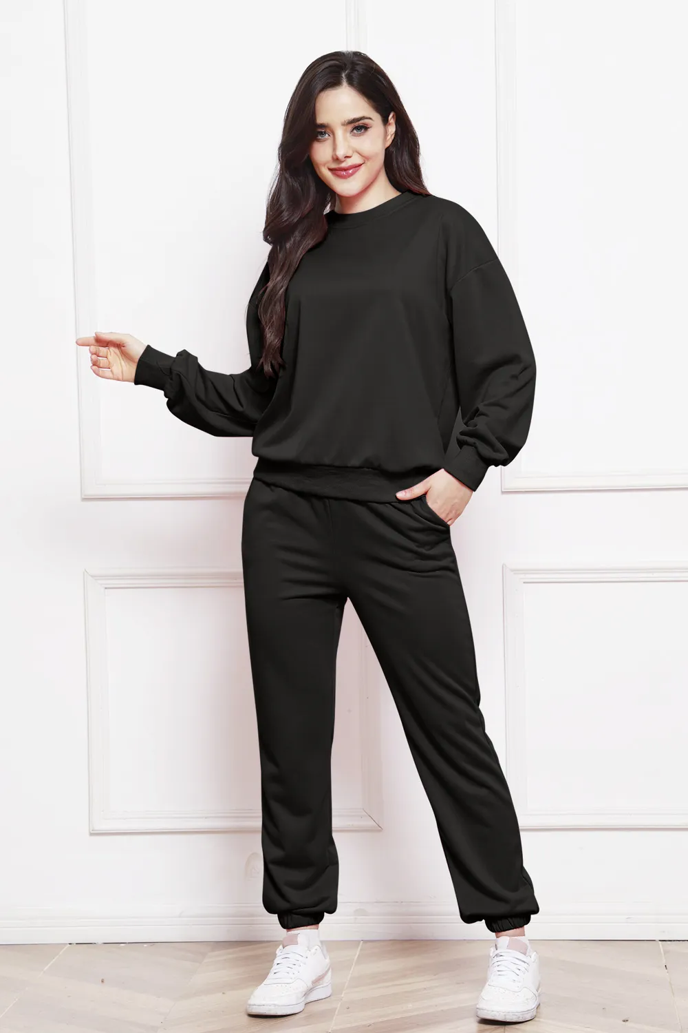 Round Neck Long Sleeve Sweatshirt and Pants Set, image 5