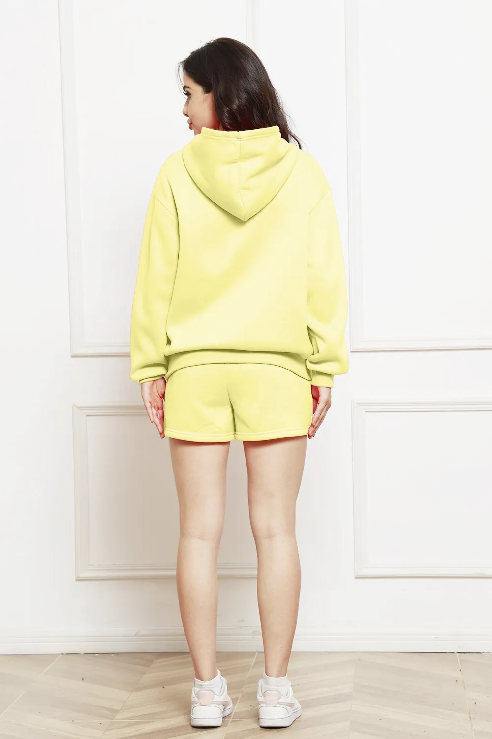 Drop Shoulder Long Sleeve Hoodie and Shorts Set, image 3