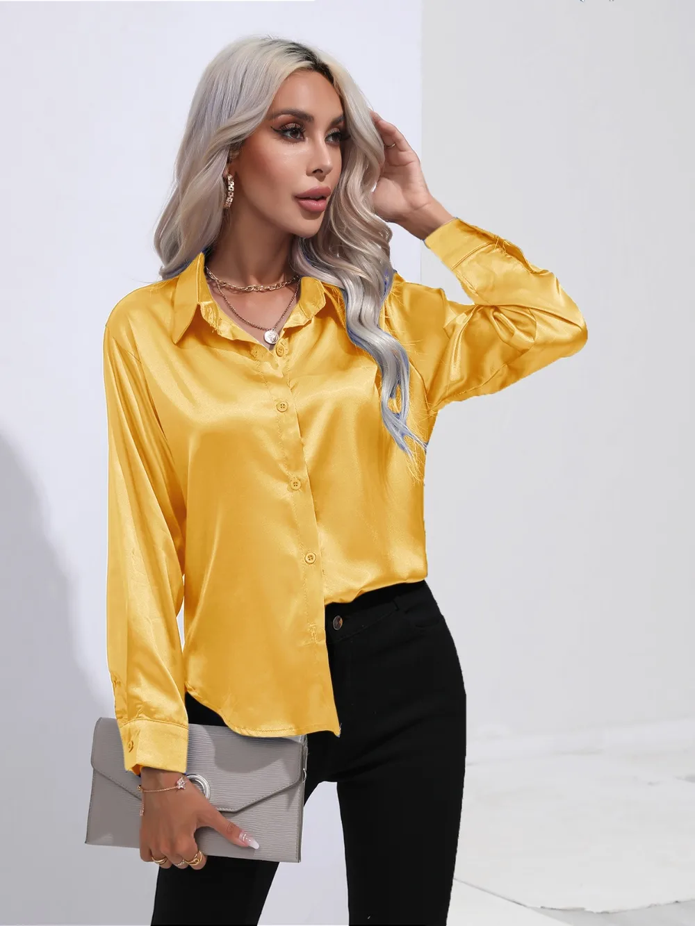 Collared Neck Buttoned Long Sleeve Shirt, image 16