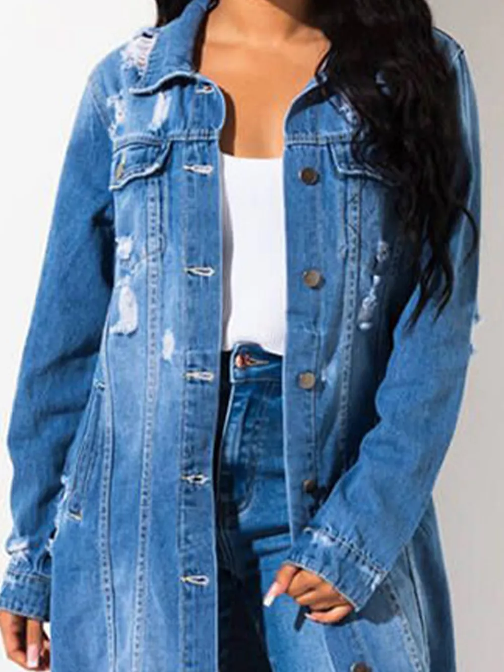 Long Sleeve Raw Hem Denim Jacket, image 5