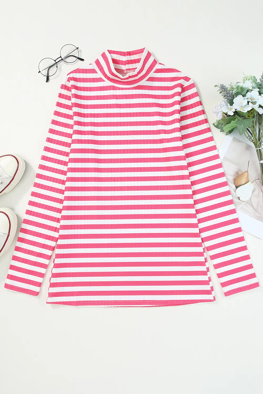 Striped Mock Neck Long Sleeve Top, image 11