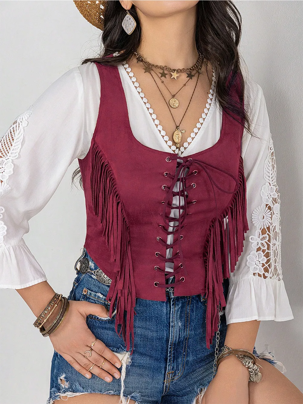 Fringe Lace-Up Vest, image 8