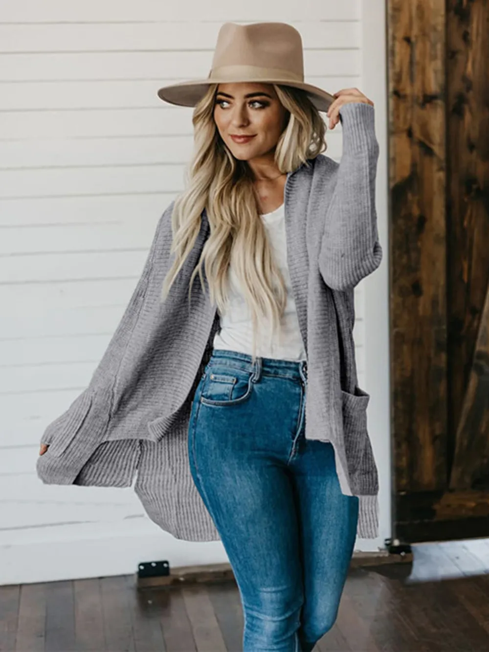 High-Low Open Front Cardigan with Pockets, image 2