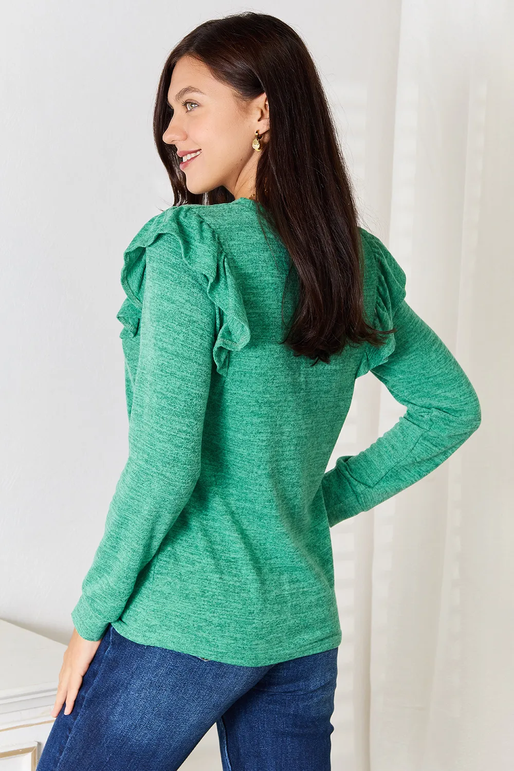 Ruffle Shoulder Long Sleeve T-Shirt, image 3