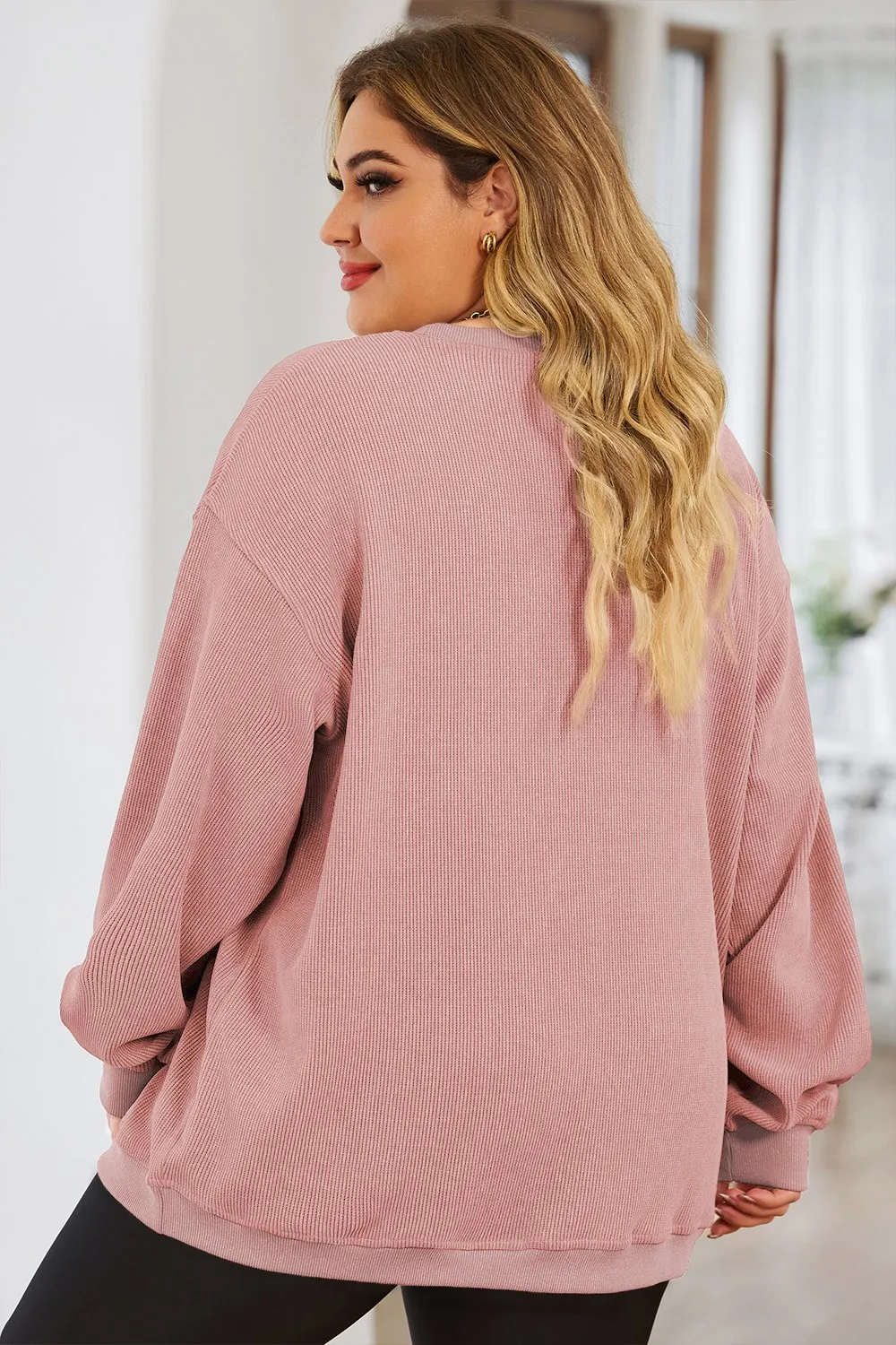 Plus Size Heart Ribbed Round Neck Sweatshirt, image 5