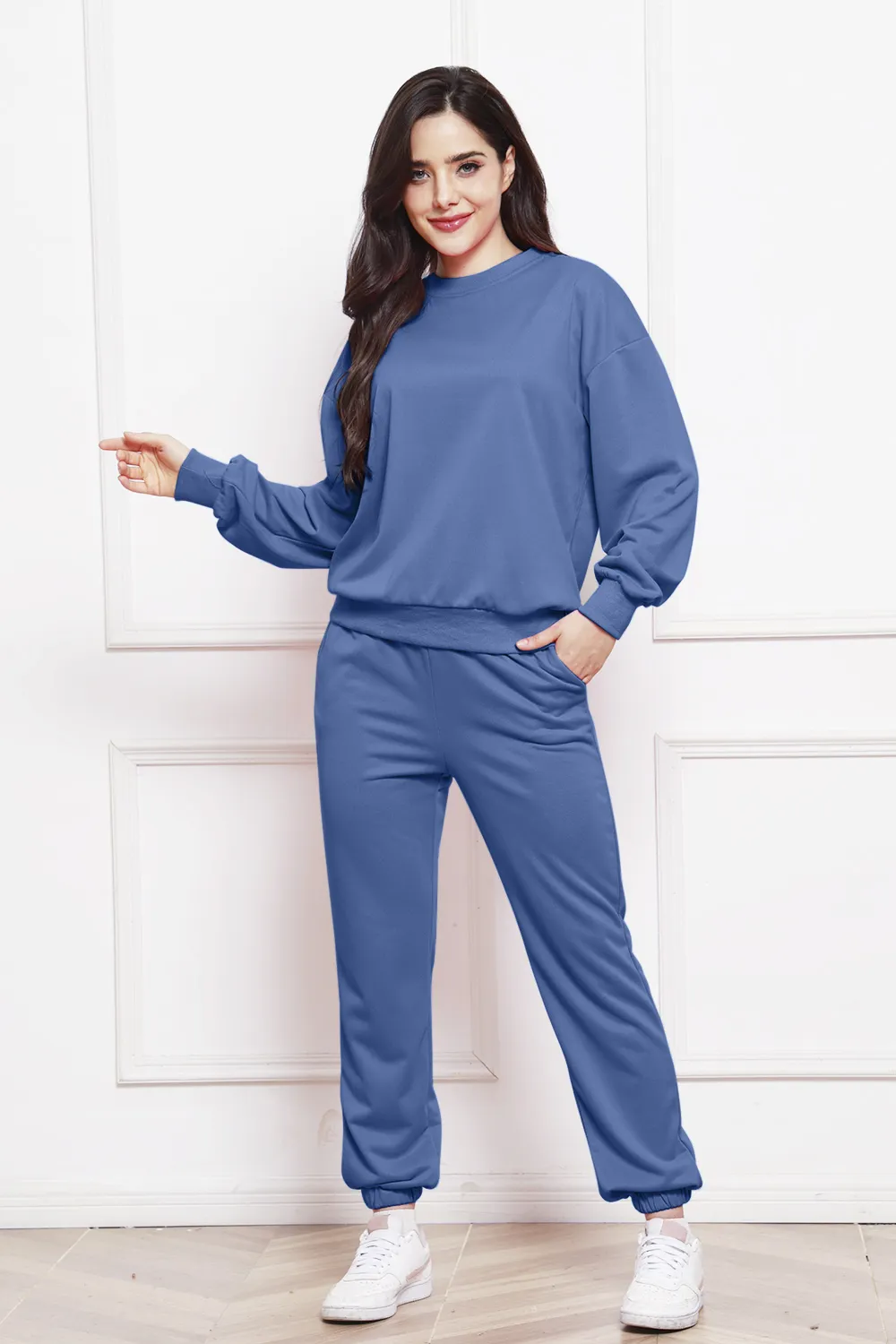 Round Neck Long Sleeve Sweatshirt and Pants Set, image 8
