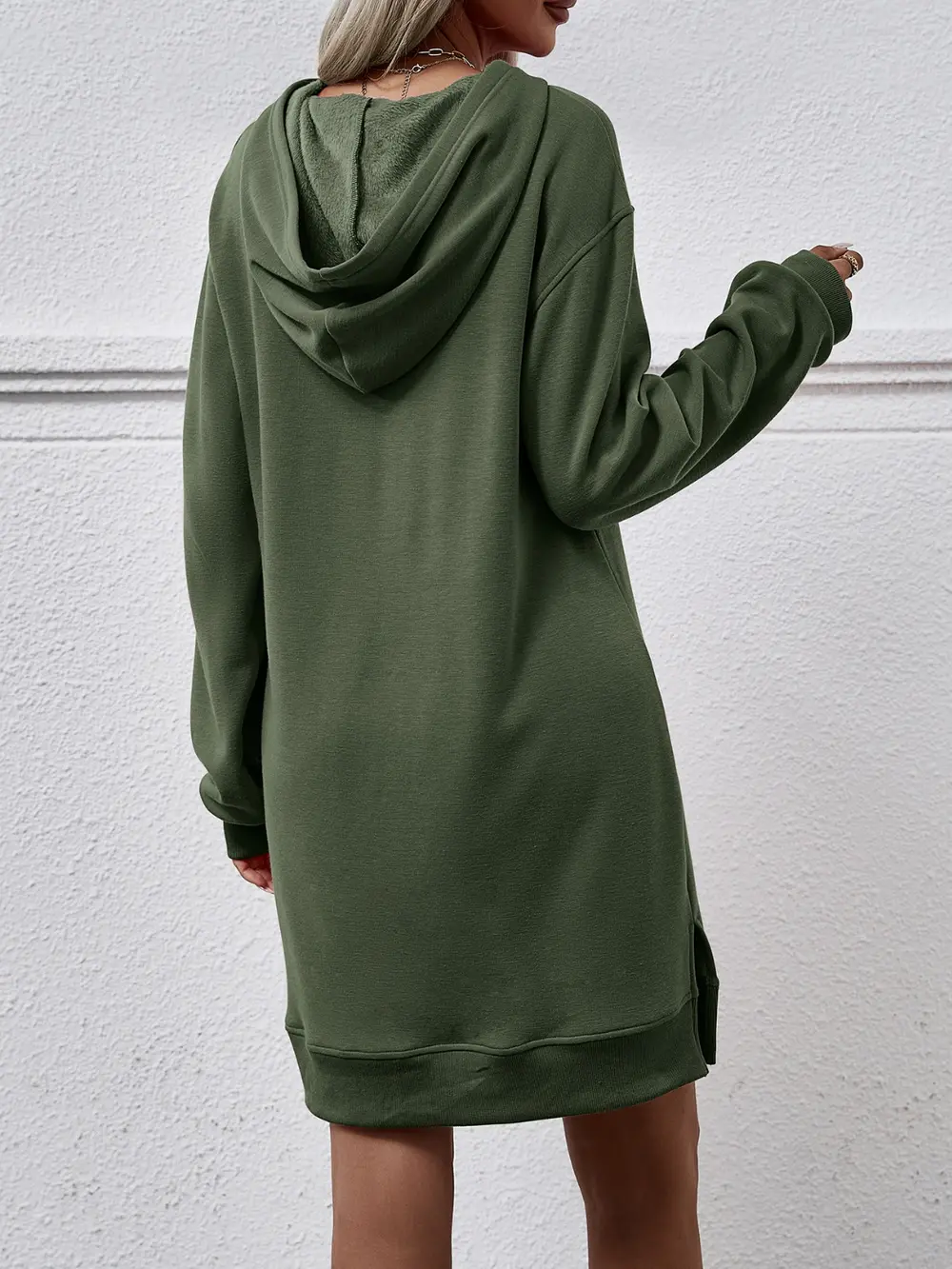 Slit Long Sleeve Hooded Dress with Pocket, image 9