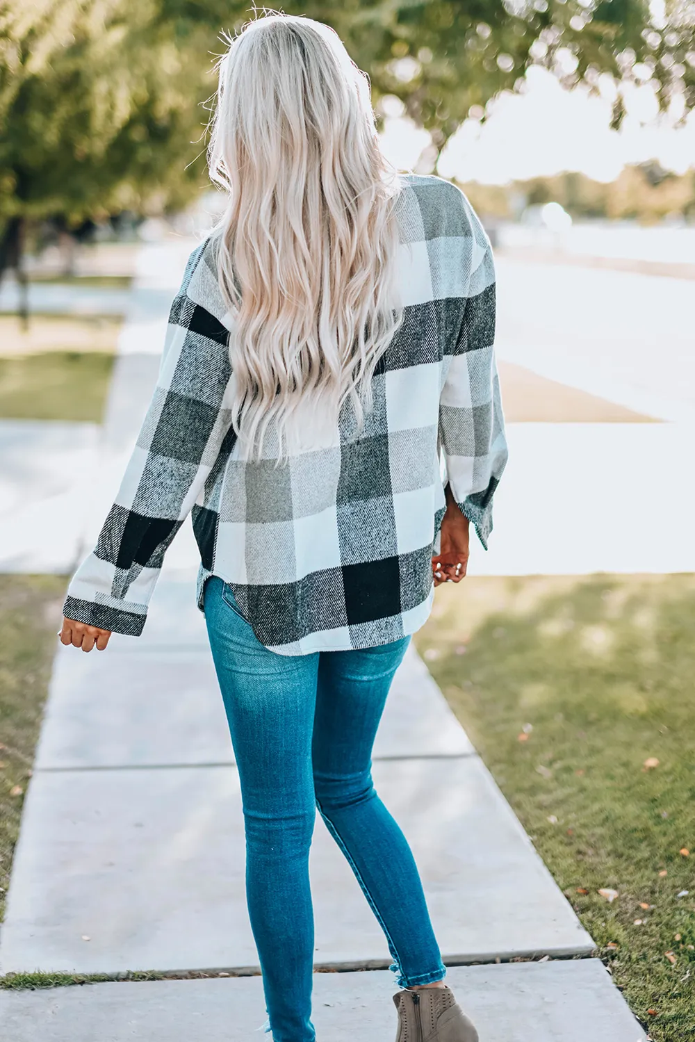 Plaid Button Up Dropped Shoulder Jacket, image 6