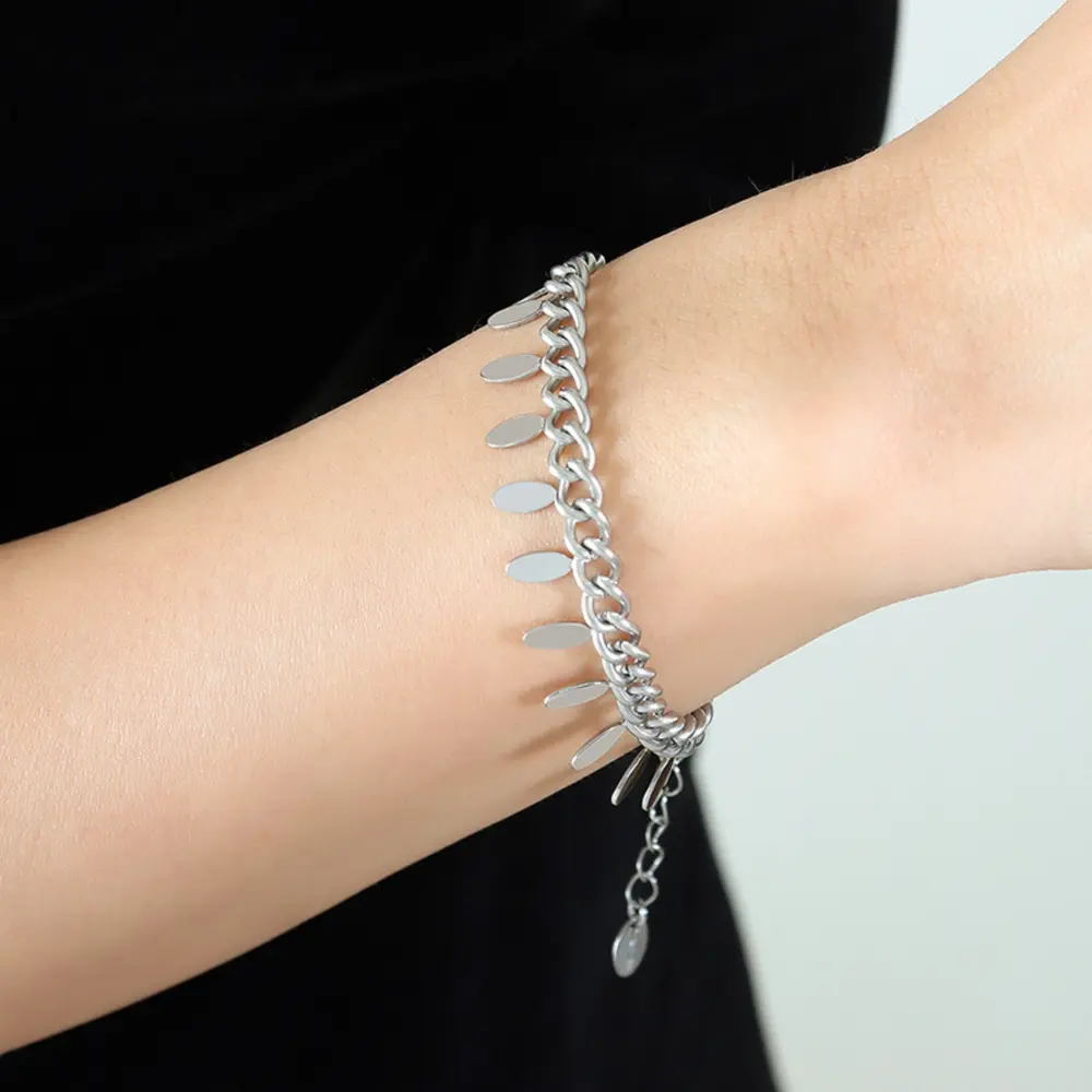 Titanium Steel Leaf Charm Bracelet, image 2