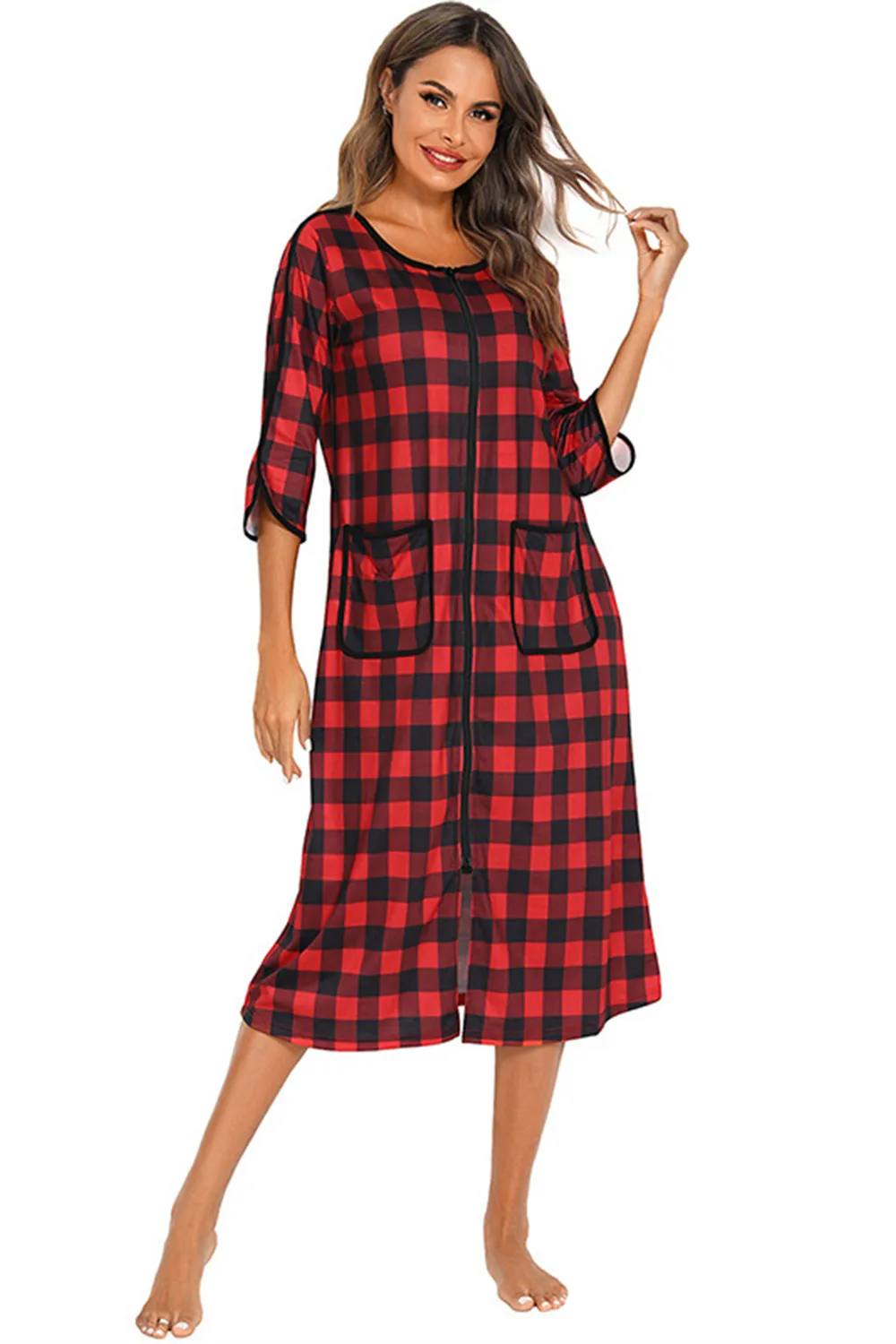 Round Neck Three-Quarter Sleeve Midi Night Dress, image 26