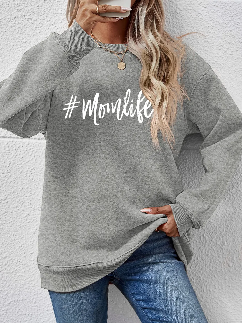 Letter Graphic Round Neck Sweatshirt, image 16