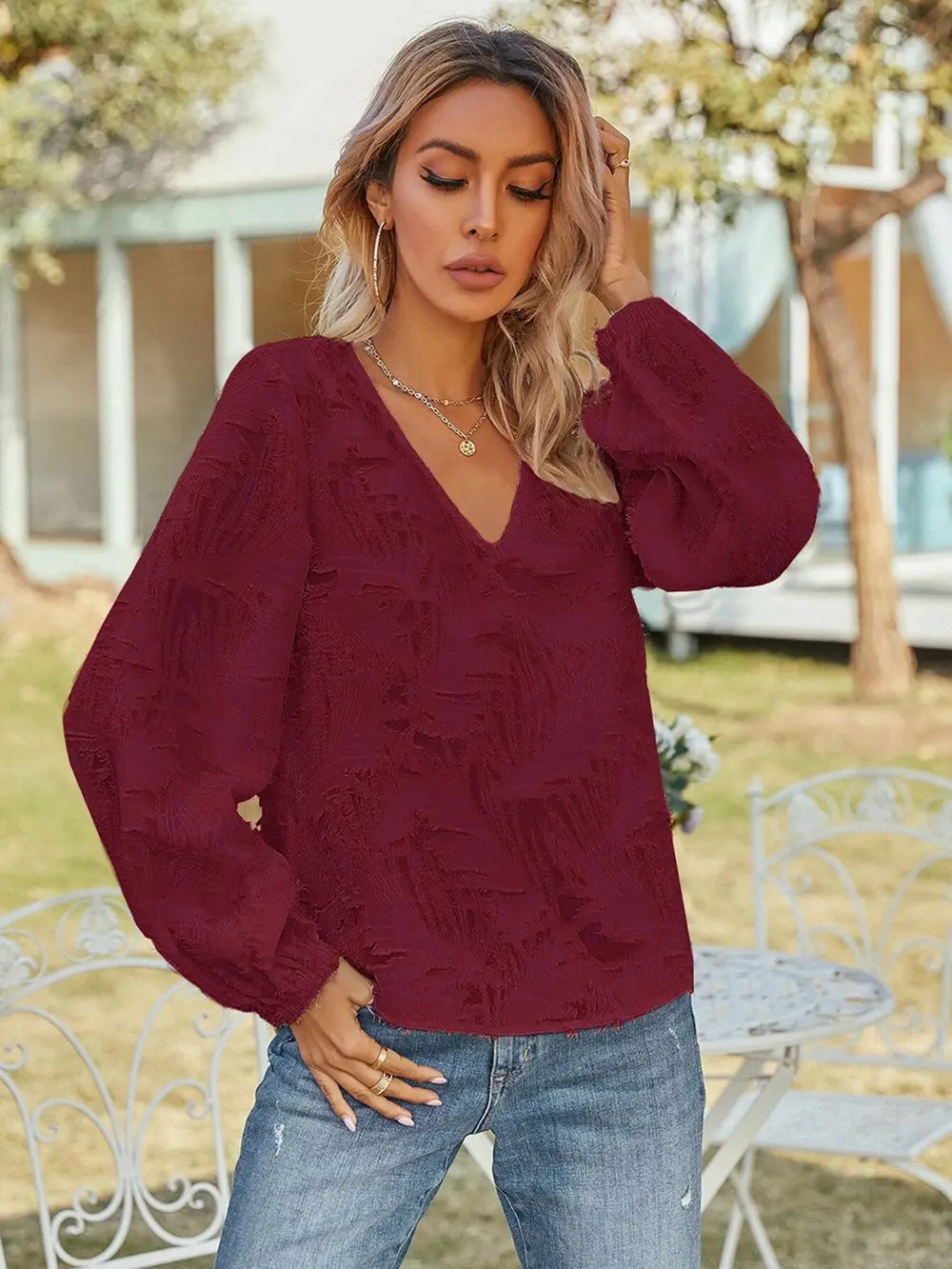 V-Neck Long Sleeve Blouse, image 14
