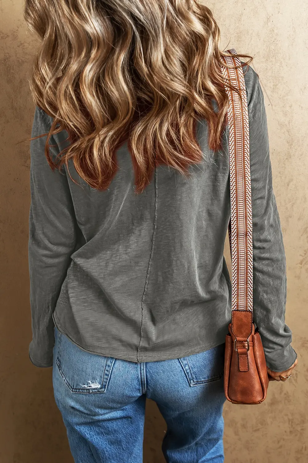 Exposed Seam V-Neck Long Sleeve T-Shirt, image 9