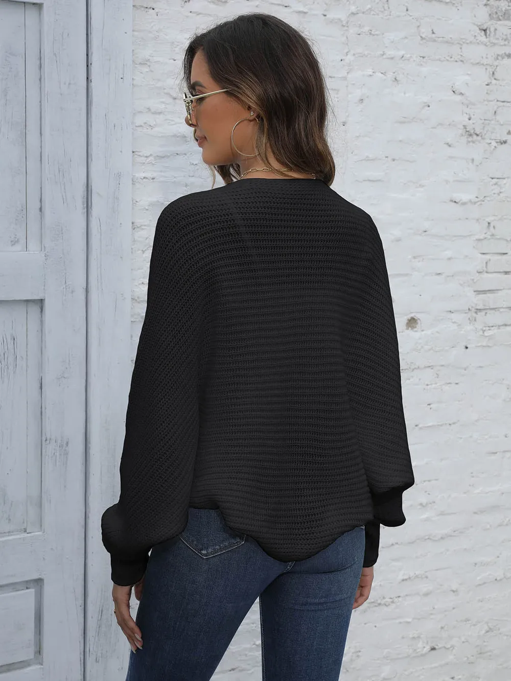 Bat Sleeve Open Front Short Cardigan, image 7