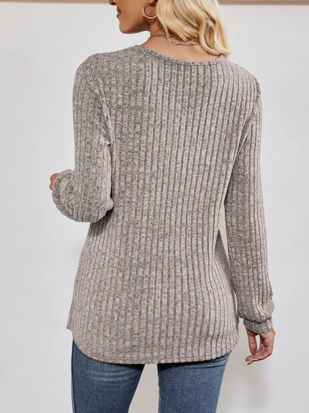 V-Neck Ribbed Long Sleeve Top, image 11