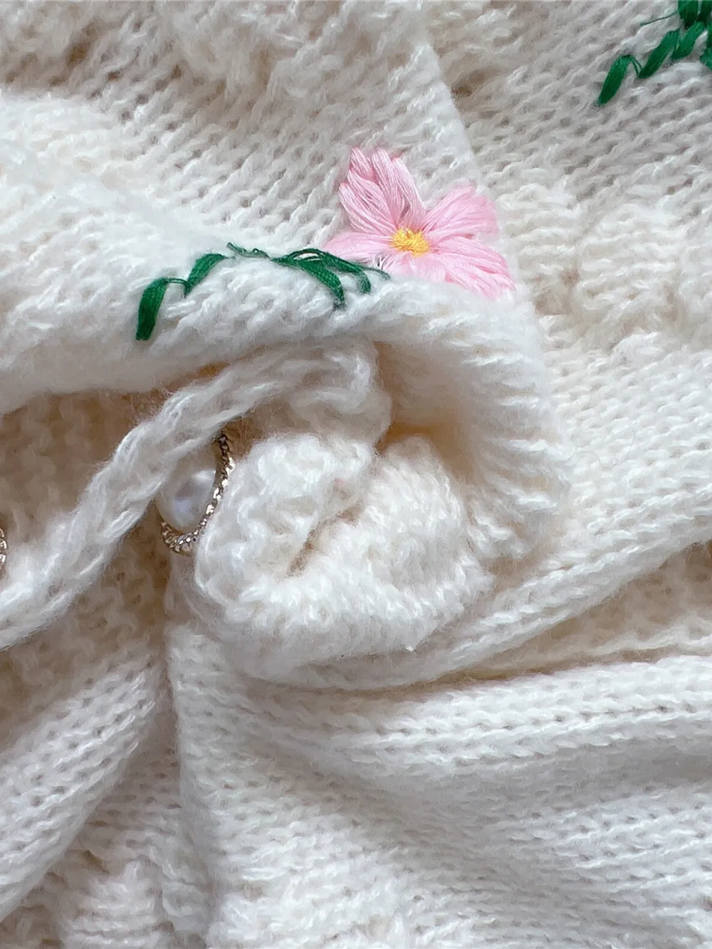 Floral Button Up Round Neck Long Sleeve Cardigan, image 4