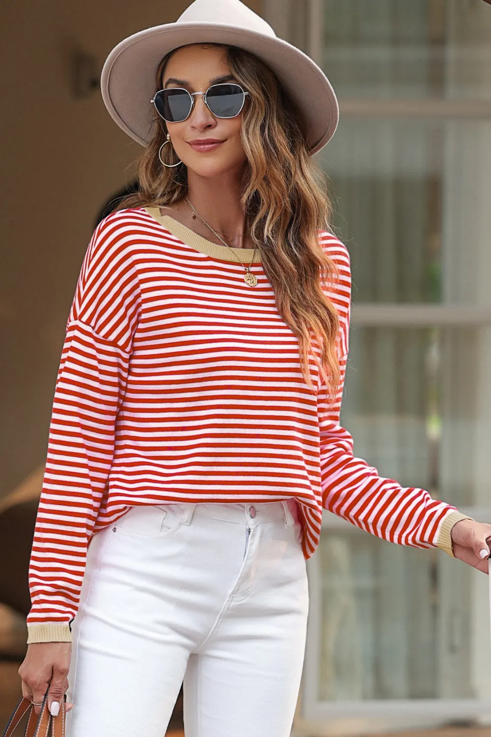 Striped Round Neck Drop Shoulder T-Shirt, image 9