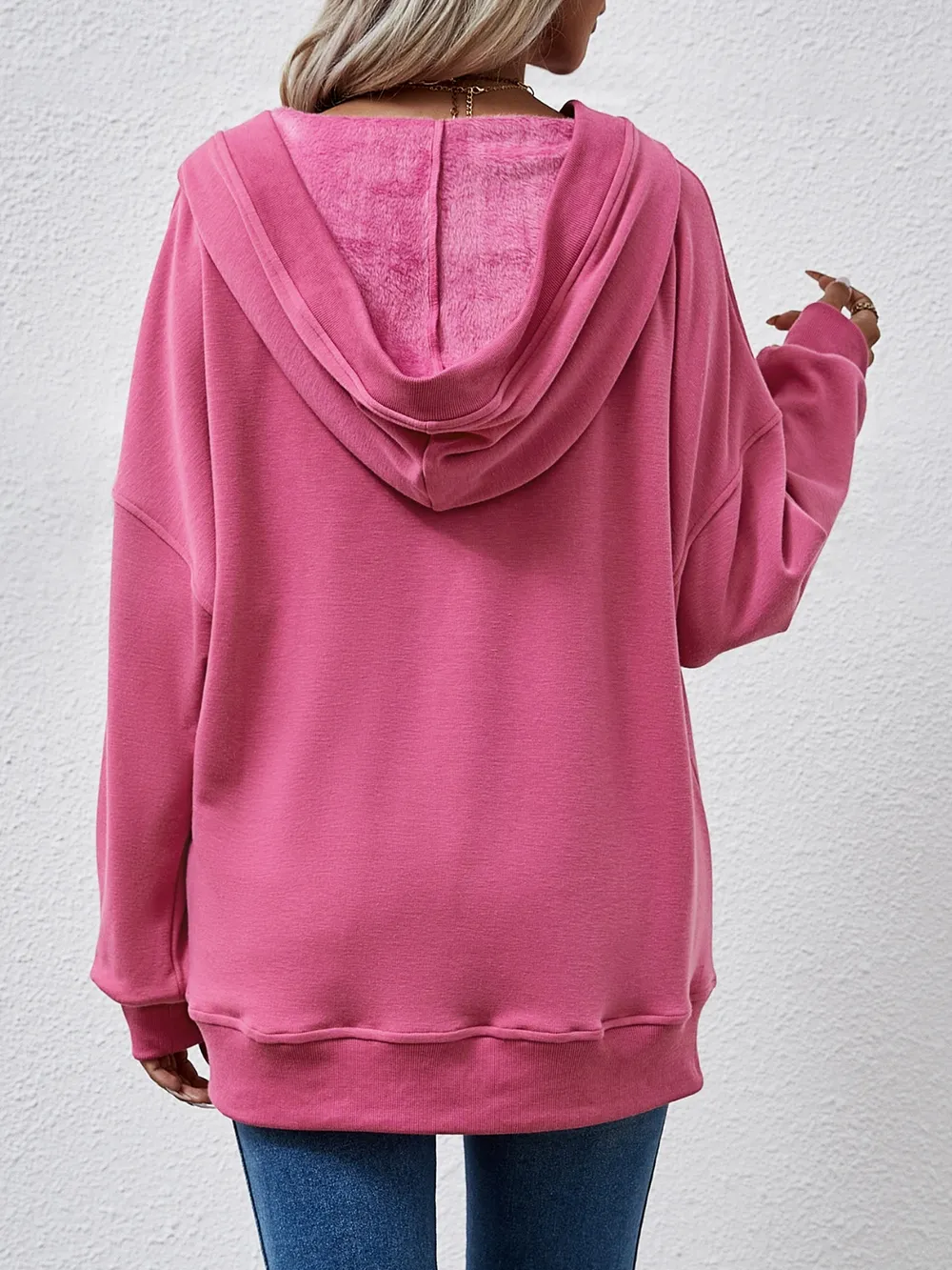 V-Neck Drop Shoulder Long Sleeve Hoodie, image 6