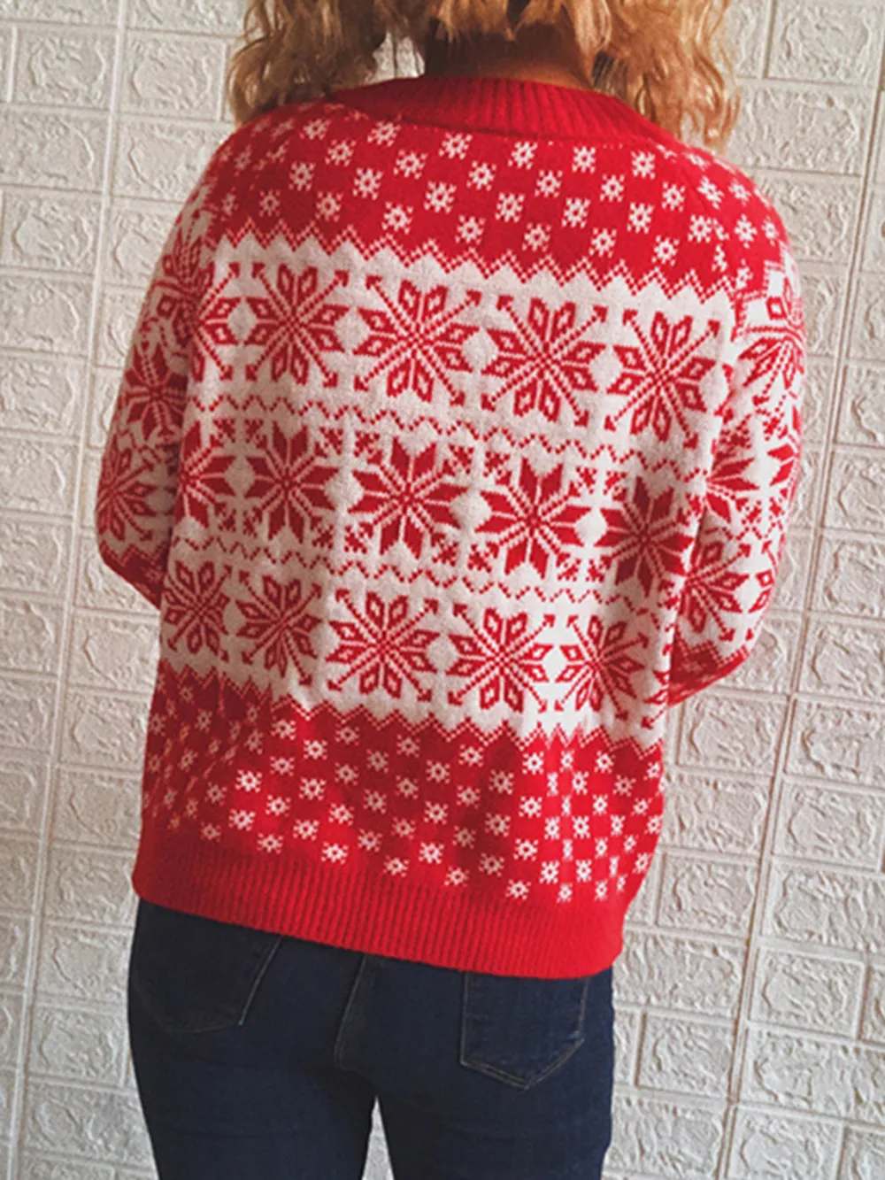 Snowflake Pattern Long Sleeve Sweater, image 2
